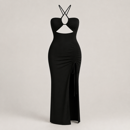 Maxikleid mit gekreuzten Trägern und Cut-out