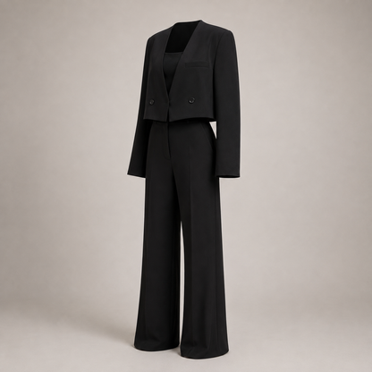 Kurzer Blazer & Hose mit weitem Bein – Set