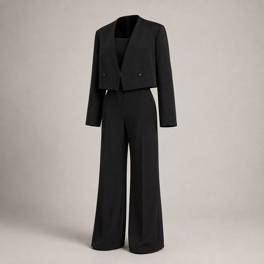 Kurzer Blazer & Hose mit weitem Bein – Set