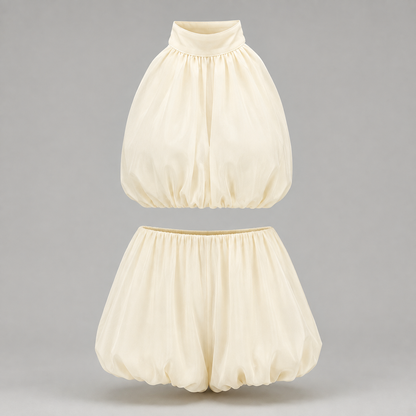 Halter Crop Top & Bubble Shorts Set