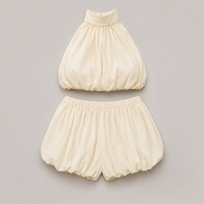 Halter Crop Top & Bubble Shorts Set