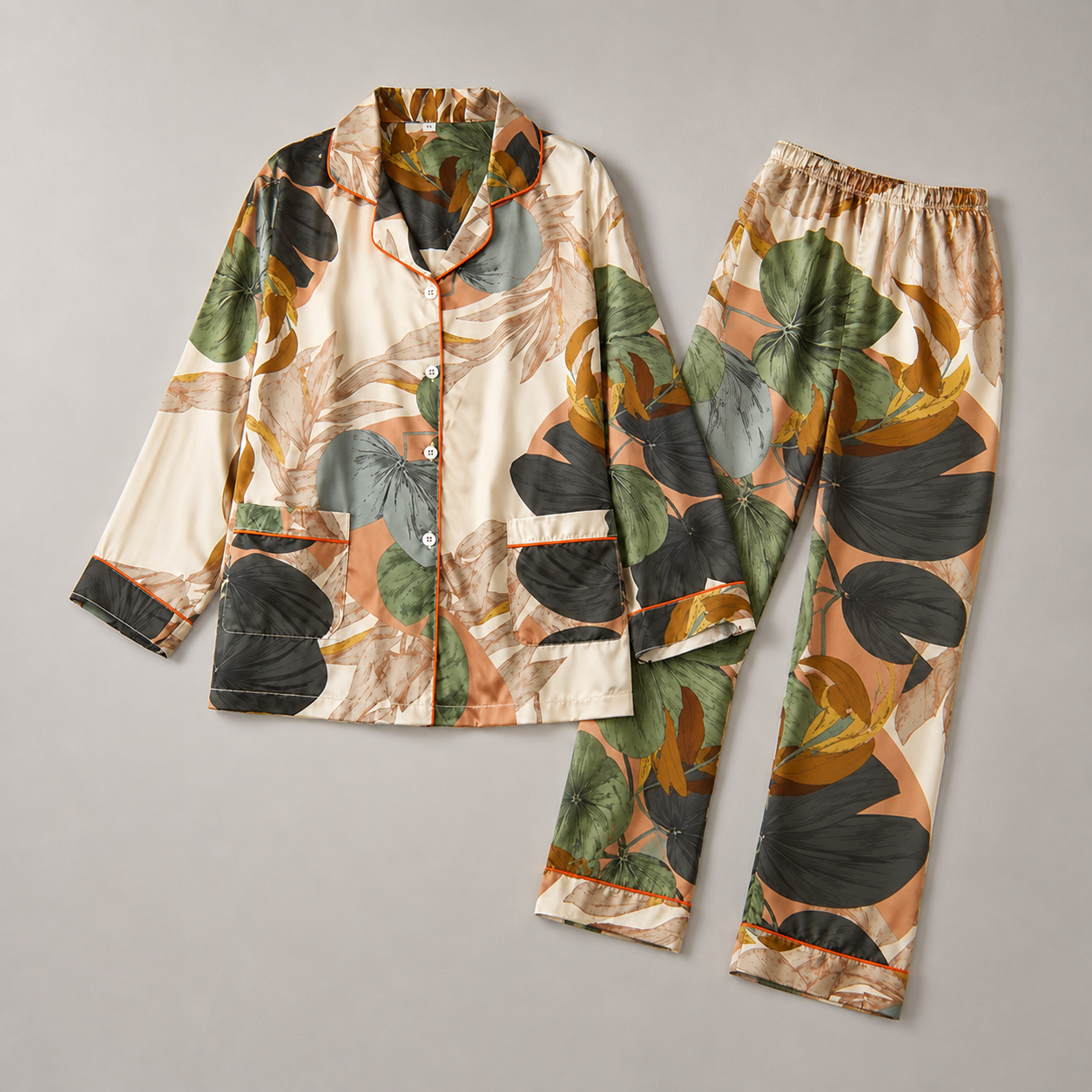 Lounge-Set mit botanischem Print und langen Ärmeln