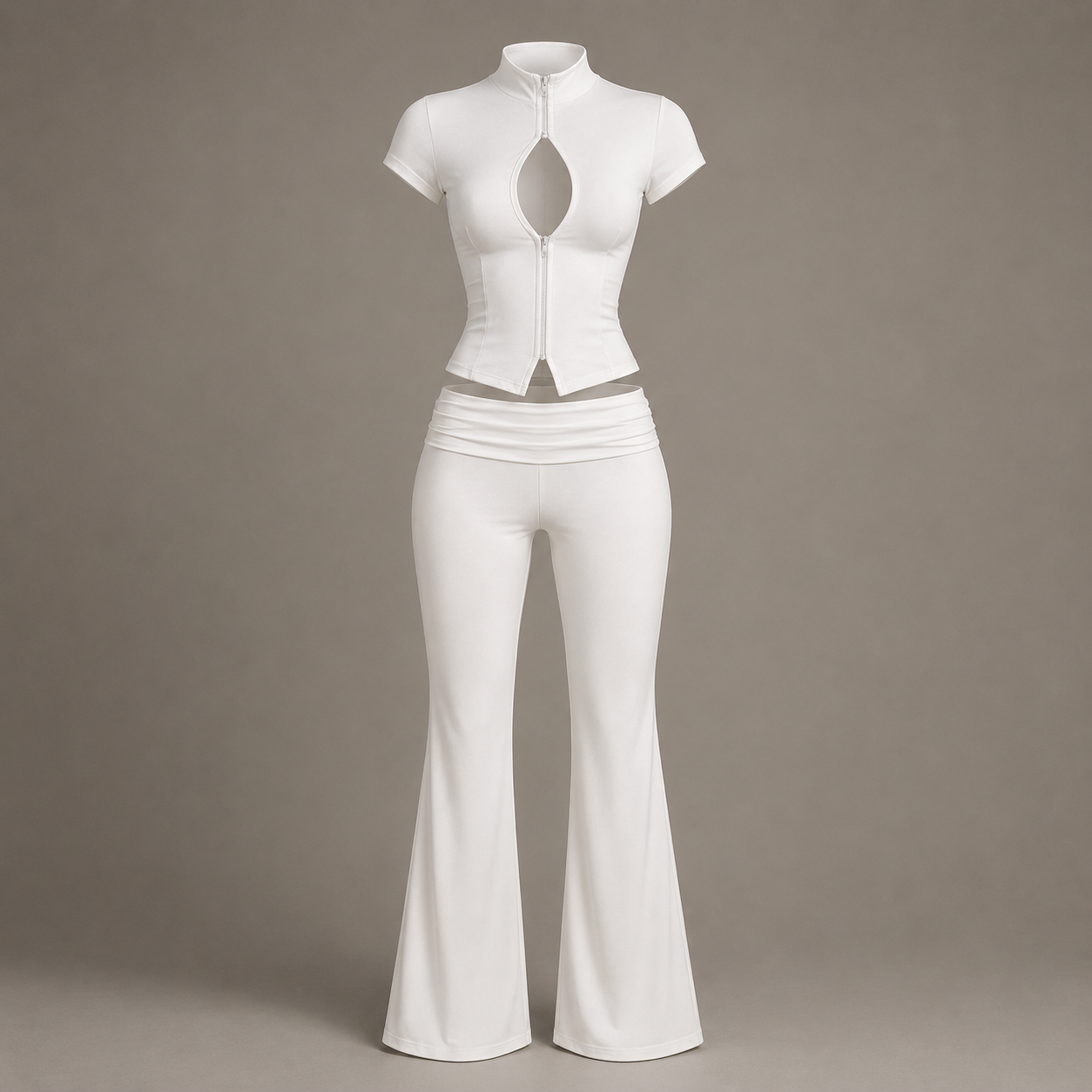 Crop-Top mit Stehkragen & Schlaghose – Set