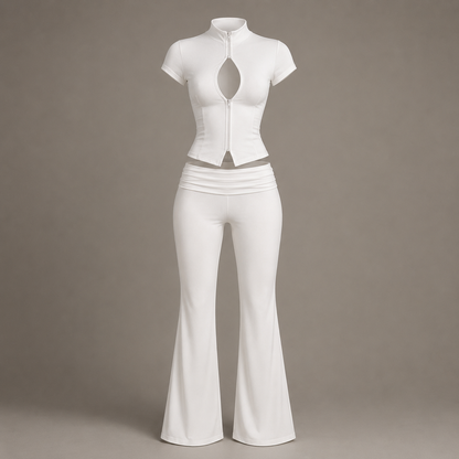 Crop-Top mit Stehkragen & Schlaghose – Set