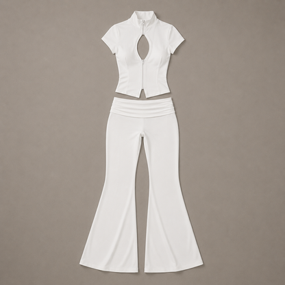 Crop-Top mit Stehkragen & Schlaghose – Set