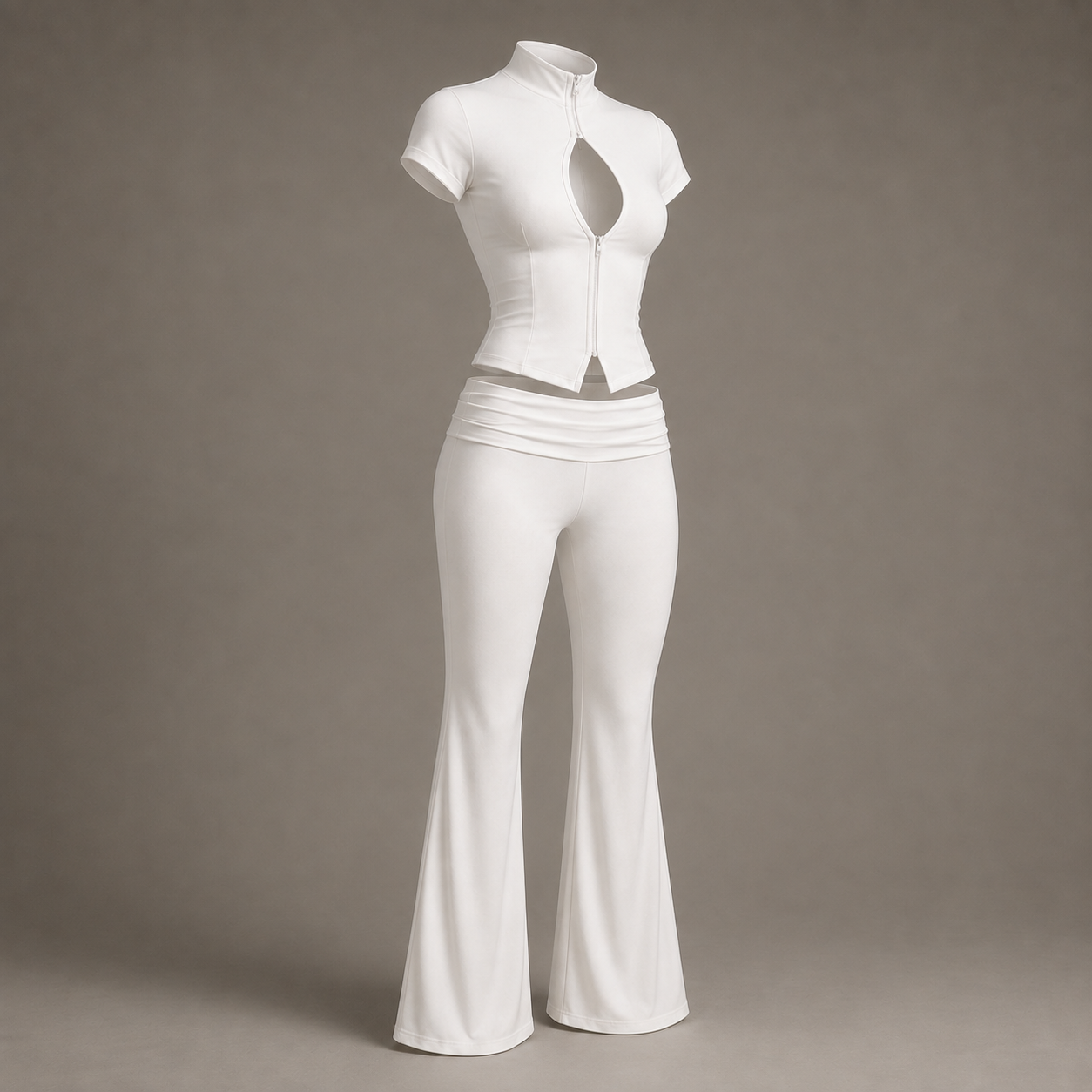 Crop-Top mit Stehkragen & Schlaghose – Set