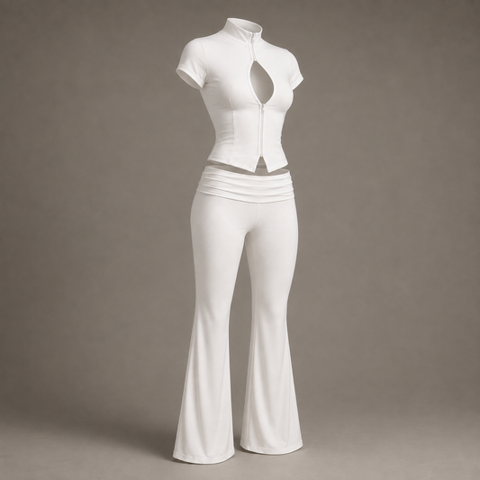 Crop-Top mit Stehkragen & Schlaghose – Set